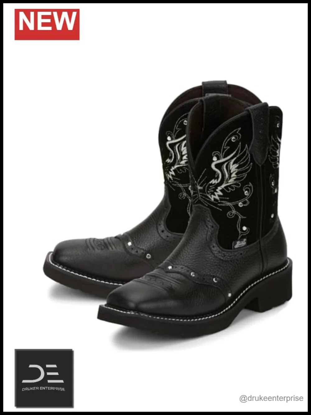 Cowhide Leather Western Cowgirl Boots Square Toe Block Heel Pull-On